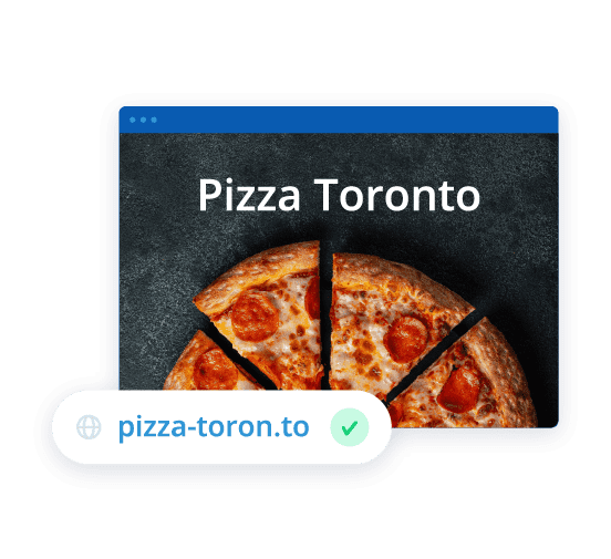 Pizza mit Schrift: Pizza Toronto und Domain pizza-toron.to