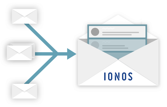 Sobre con el logo de IONOS; representación gráfica de Mail Migration