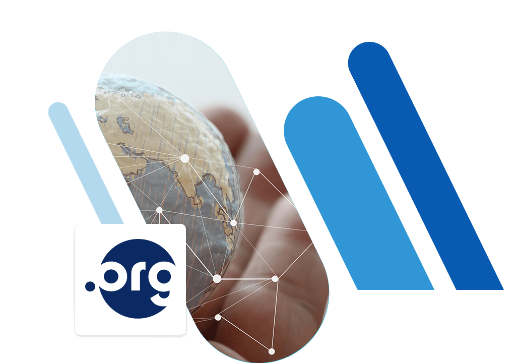 Hand holding small globe and .org domain logo