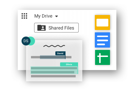 Graphical display: G Suite dashboard: MyDrive and Shared Files written out