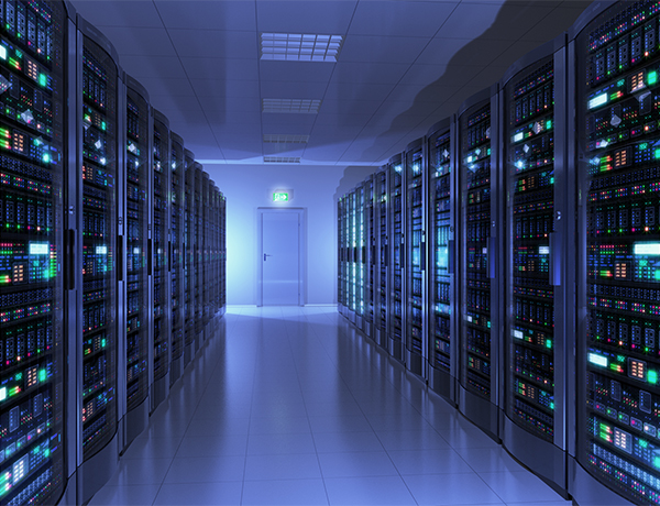 Data centre with blue lights